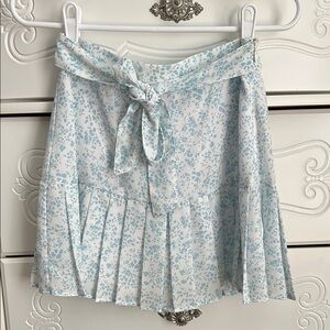 Pamela Reif Blue White Mini Wrap Skirt with Pleats